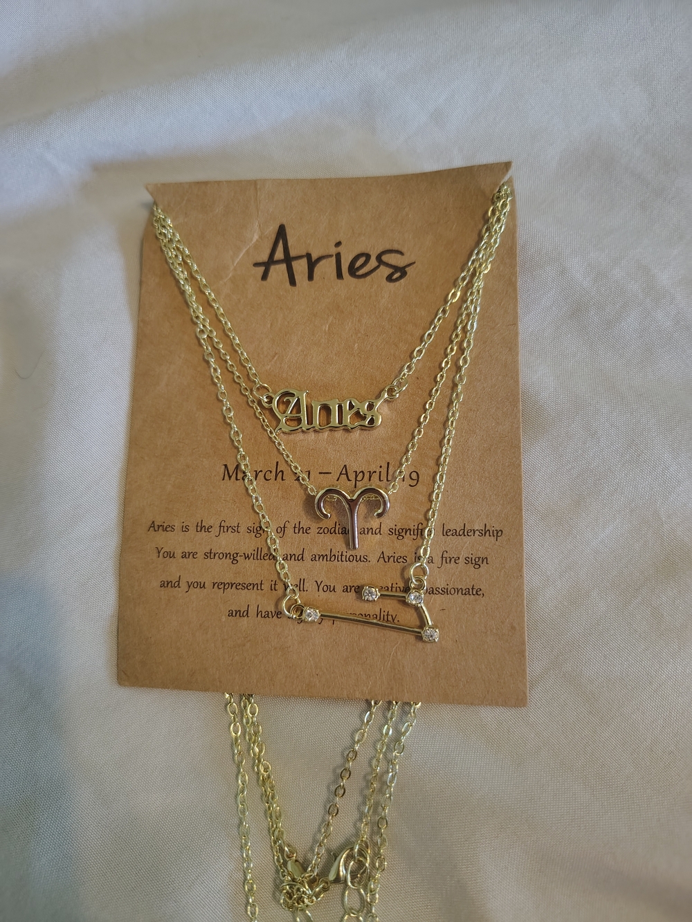 Set Of 3 Whimsical Witchy Aries Zodiac Gold-Plated Cubic Zirconia Necklaces